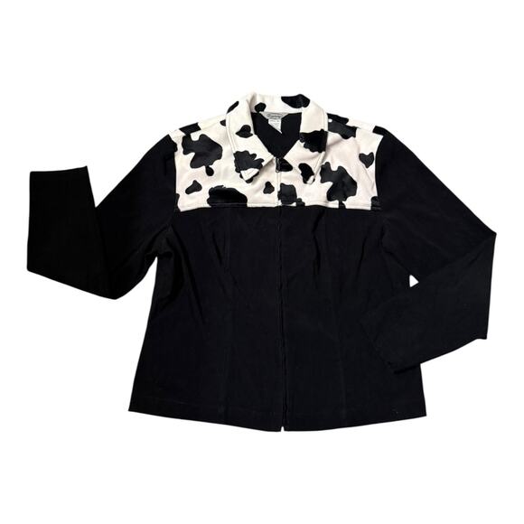 Vintage Stronebridge Cow Print Full Zip Jacket Jerrell Inc Size 14 Made in Macau - Picture 1 of 4